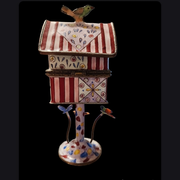 1999 KELVIN CHEN Enamel Hand Painted Hinged Bird House Trinket Box #548 - Picture 8 of 8